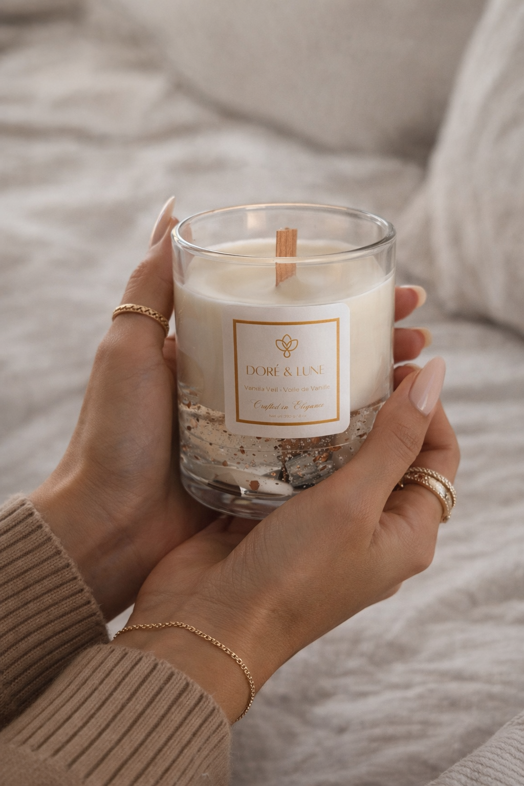 Doré & Lune – Vanilla Veil Gel & Soy Wax Candle (8 oz)